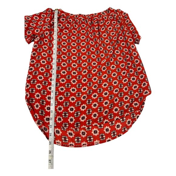 Loft Outlet Womens Small Petite Blouse Red Floral SP Short Sleeve Lightweight - Picture 10 of 10